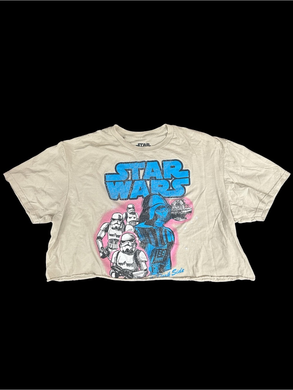 Star Wars Short Sleeve Crop Top - White with Blue & Pink Graphic